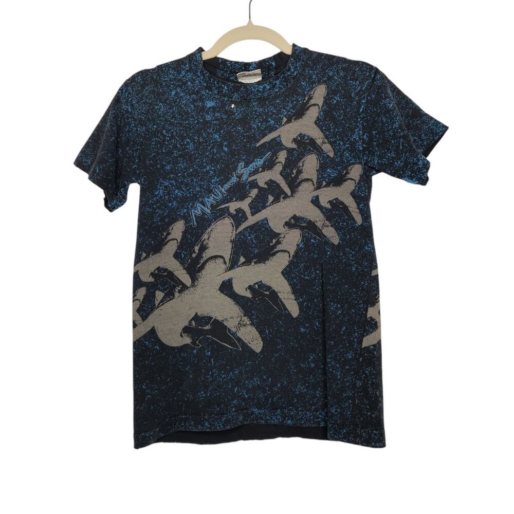 Vintage Maui Sharks Art Acid Wash Nature All Over Youth XL Grunge Thrashed